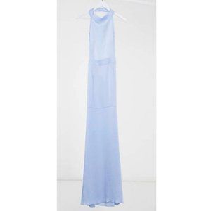 MISSGUIDED Baby Blue Satin/Crepe High Neck Halter Maxi Dress